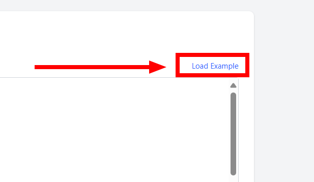 The 'Load Example' button above the JSON editor.