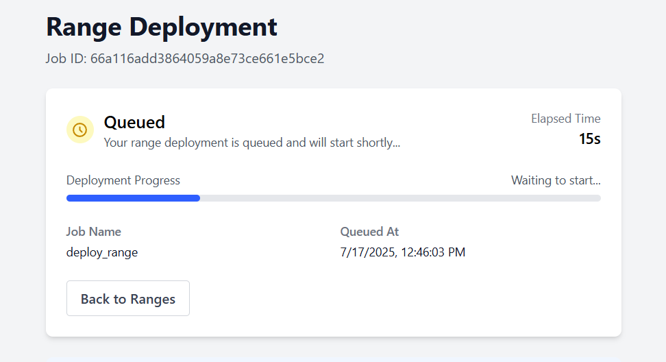 Deployment job status showing as 'queued'.